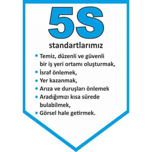 5S Bir şey İçin Her şey Uyarı Levhası, 5S İş Güvenliği Levhaları, 5S Daha Güvenli ve Daha Verimli Uyarı Levhası, 5S Nedir Uyarı Levhası, 5S Temizlik ile Başlar Uyarı Levhası, 5S Düzenli Temiz Uyarı Levhası, 5S Kayıtsız Kalma Uyarı Levhası, 5S Standartları Uyarı Levhası, 5S Bulunması Kolay Uyarı Levhası, 5S Yapıyoruz Kırmızı Uyarı Levhası, 5S Yapıyoruz Uyarı Levhası, 5S Kolaylıktır Uyarı Levhası, 5S Flama Çeşitleri, 